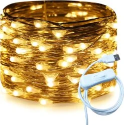 Feux De Fée USB RUICHEN 33 Ft 100 LED Feux De Fée Avec Interrupteur Marche / Arrêt, Feux De Noël En Fil D'argent étanche Pour La Chambre De Mariage Avec Des Artisanat De Plafond De Mur (blanc Chaud)