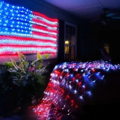 Lumières De Chaîne De Drapeau Américain Avec 420 LED Super Brillantes, Pour Le Jour De L'indépendance, Le 4 Juillet, Le Jour Du Souvenir, Le Jour Des Anciens Combattants, Les Décorations De Noël. Lampe De Drapeau LED USA étanche Pour Cour, Décoration Extérieure Pour Jardin