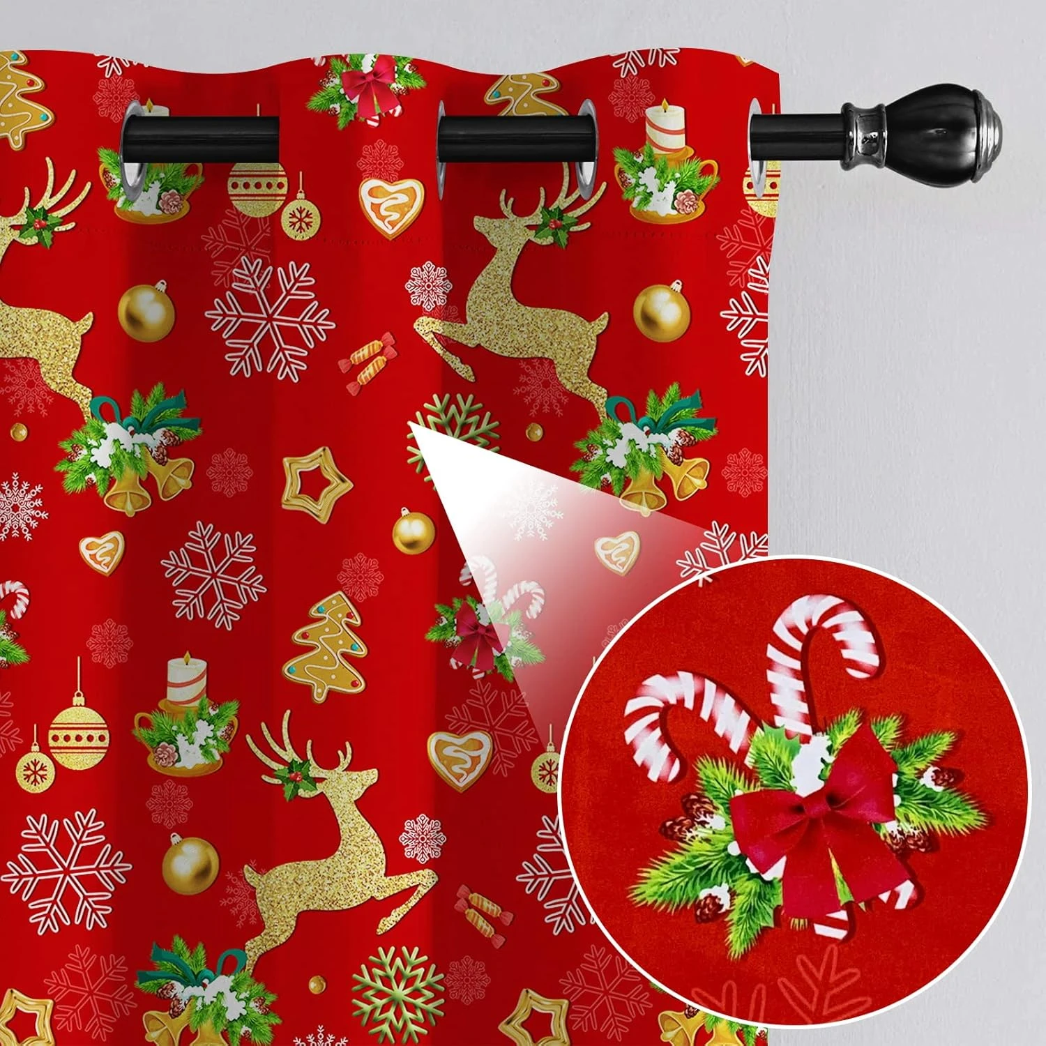 HCORA Rouge De Noël Rideaux Pour Salon, Flocon De Neige De Noël Blackout Rideaux Thermique Isolé Réduction Du Bruit, Chambre De Noël Obscurcissement Rideaux Pour Chambre (52" X 84", 2 Panneaux) 4 HCORA Rouge De Noël Rideaux Pour Salon, Flocon De Neige De Noël Blackout Rideaux Thermique Isolé Réduction Du Bruit, Chambre De Noël Obscurcissement Rideaux Pour Chambre (52" X 84", 2 Panneaux) - Image 2