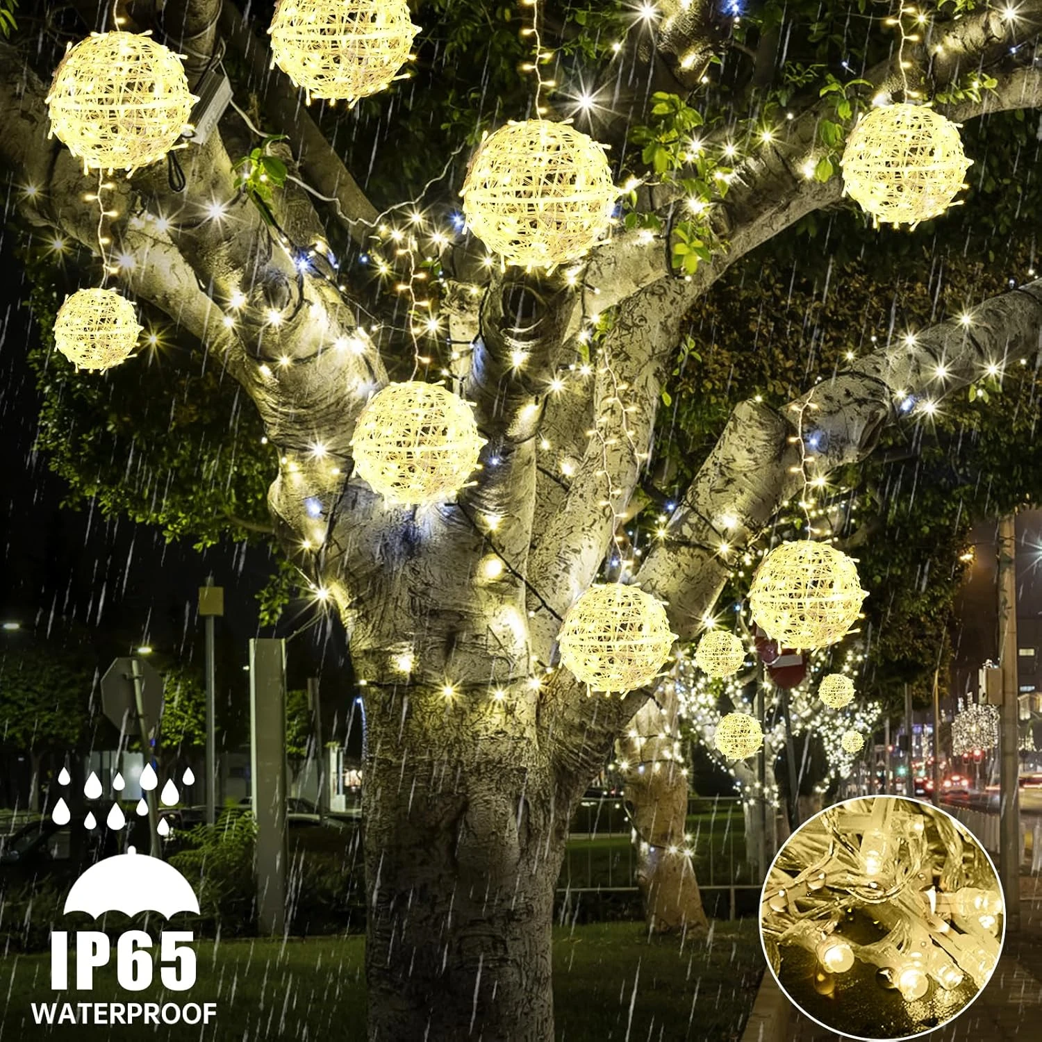 Baung Outdoor Globe Suspendu String Lights, 4 Pack 7.87" Lumières Sphère,Ball Tree Garden Lights Pour La Maison, Fête, Noël, Porche Patio,Mariage, Jardin, Décoration D'arbre Avec Plug(Warm White) 7 Baung Outdoor Globe Suspendu String Lights, 4 Pack 7.87" Lumières Sphère,Ball Tree Garden Lights Pour La Maison, Fête, Noël, Porche Patio,Mariage, Jardin, Décoration D'arbre Avec Plug(Warm White) - Image 5