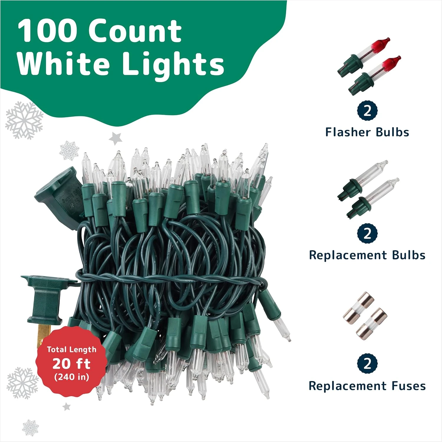 Lumières De Noël PREXTEX ( 20 Pieds, 100 Lumières ) - Lumières D'arbre De Noël Blanc Transparent Avec Fil Vert - Lumières De Cordes Intérieures / Extérieures - Lumières De Scintillement Blanc Chaud 4 Lumières De Noël PREXTEX ( 20 Pieds, 100 Lumières ) - Lumières D'arbre De Noël Blanc Transparent Avec Fil Vert - Lumières De Cordes Intérieures / Extérieures - Lumières De Scintillement Blanc Chaud - Image 2