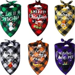 6 Pcs Automne Chien Bandana Halloween Thanksgiving Vacances Plaid Noël Chiot Bandana Triangle Animaux Bavoirs Écharpe Foulard Cadeau Accessoires De Fête Pour Petit Moyen Grand Chien Chiot Chat Costume