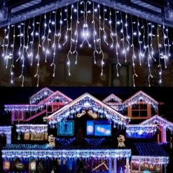 280 LED Icicle Lumières De Noël Extérieur Total 561FT Icicle String Lumières Arbre De Noël Lumières Blanc Icicle Lumières De Noël Décorations De Noël Fête De Mariage De Vacances Extérieur (Cold White)