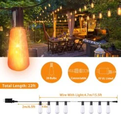 Mimigogo Flickering Flame String Lights, 22Ft 20LED Lumières Pour L'extérieur, Plug Dans Lumières De Jardin Pour Halloween Noël Intérieur Décoratif Extérieur, Connectable Backyard Lumières Décoratives Cafe Bistro Patio -Oui || N/A || pearhead 81zITliHDBL. AC SL1500