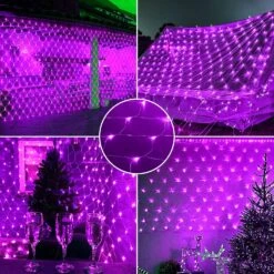Kemooie Violet Lumières De Noël, 198 LED 9.8FT X 6.6FT Net Lights, Plug In 8 Twinkle Modes Mesh Lights, Étanche Pour Tree Bushes Jardin Patio Noël Halloween Décorations (Purple)