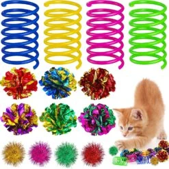 36 Pièces Chat Spirale Printemps Jouets De Noël Assorti Couleur Glitter Balls Sparkle Petit Pom Pom Balls Coloré Chaton Crinkle Jouets Cat Balls Avec Rustle Sound Pour Chats Chatons Jouer Interaction