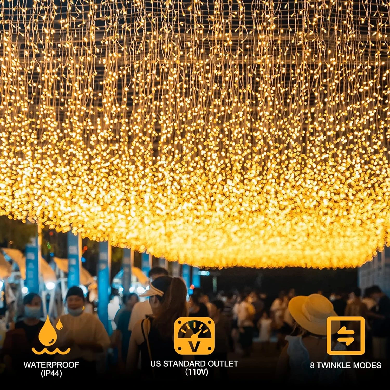 Feux De Rideau Extérieur Kemooie 400 LED, 26,2FT X 3,3FT Feux De Chaîne De Rideau Avec 8 Modes De Brillance Pour La Cérémonie Intérieure Anniversaire Fête De Noël Chambre Balcon Décorations De Toit ( Blanc Chaud ) 8 Feux De Rideau Extérieur Kemooie 400 LED, 26,2FT X 3,3FT Feux De Chaîne De Rideau Avec 8 Modes De Brillance Pour La Cérémonie Intérieure Anniversaire Fête De Noël Chambre Balcon Décorations De Toit ( Blanc Chaud ) - Image 6