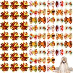 Weewooday 70 Pièces Chiens Cheveux Chien Arcs Avec Bande En Caoutchouc Chien Bowtie Pet Accessoires De Cheveux Chiot Bowknot Topknot Pet Toilettage Arcs Pour Jour De L'Indépendance Noël Petit Chiot Decor(Elegant Style)