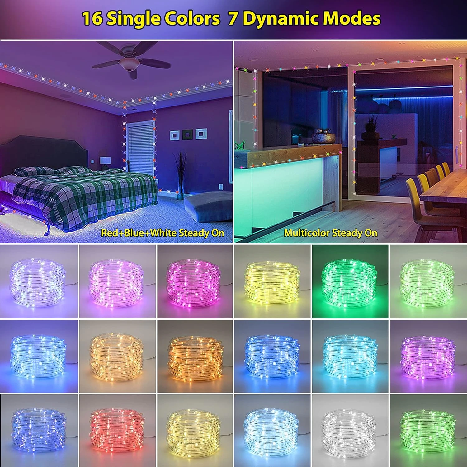 66 Pieds Lumières De Corde éclairage Extérieur, 200 LED 16 Couleurs Changeant Les Lumières De Fée étanches Avec Minuterie à Distance Éclairage De Corde Pour Camping Jardin Patio Wedding Party Décorations Extérieures De Noël 4 66 Pieds Lumières De Corde éclairage Extérieur, 200 LED 16 Couleurs Changeant Les Lumières De Fée étanches Avec Minuterie à Distance Éclairage De Corde Pour Camping Jardin Patio Wedding Party Décorations Extérieures De Noël - Image 2