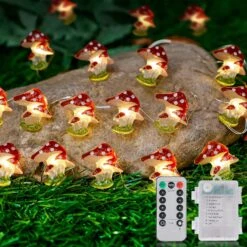 Lampes Décoratives De Champignons Oopswow, 10 Pieds 30 Lumières De Cordes De Champignons De Fée à LED Avec Télécommande, Décoration De Salle Cottagecore Mini Lumières Alimentées Par Chambre, Dortoir, Terrasse, Fête, Mariage, Décotation De Noël