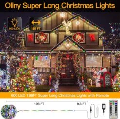 Lumières De Noël Ollny En Plein Air En Intérieur, 600LED 198FT Christmas Tree Lights IP67 Imperméable à Distance, 8 Modes Minuterie Plug In Outside Xmas Lights For House Bedroom Party Yard Decorations-Multicolor -Oui || N/A || pearhead 91MPpyvQCqL. AC SL1500