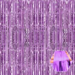 3 Pack Lumière Violet Feuille Fringe Rideau Backdrop, 3.28Ft X 8.2Ft Métallique Tinsel Feuille Fringe Streamer Rideaux Pour Photo Booth, Halloween, Noël, Anniversaire, Décorations De Fête De Mariage