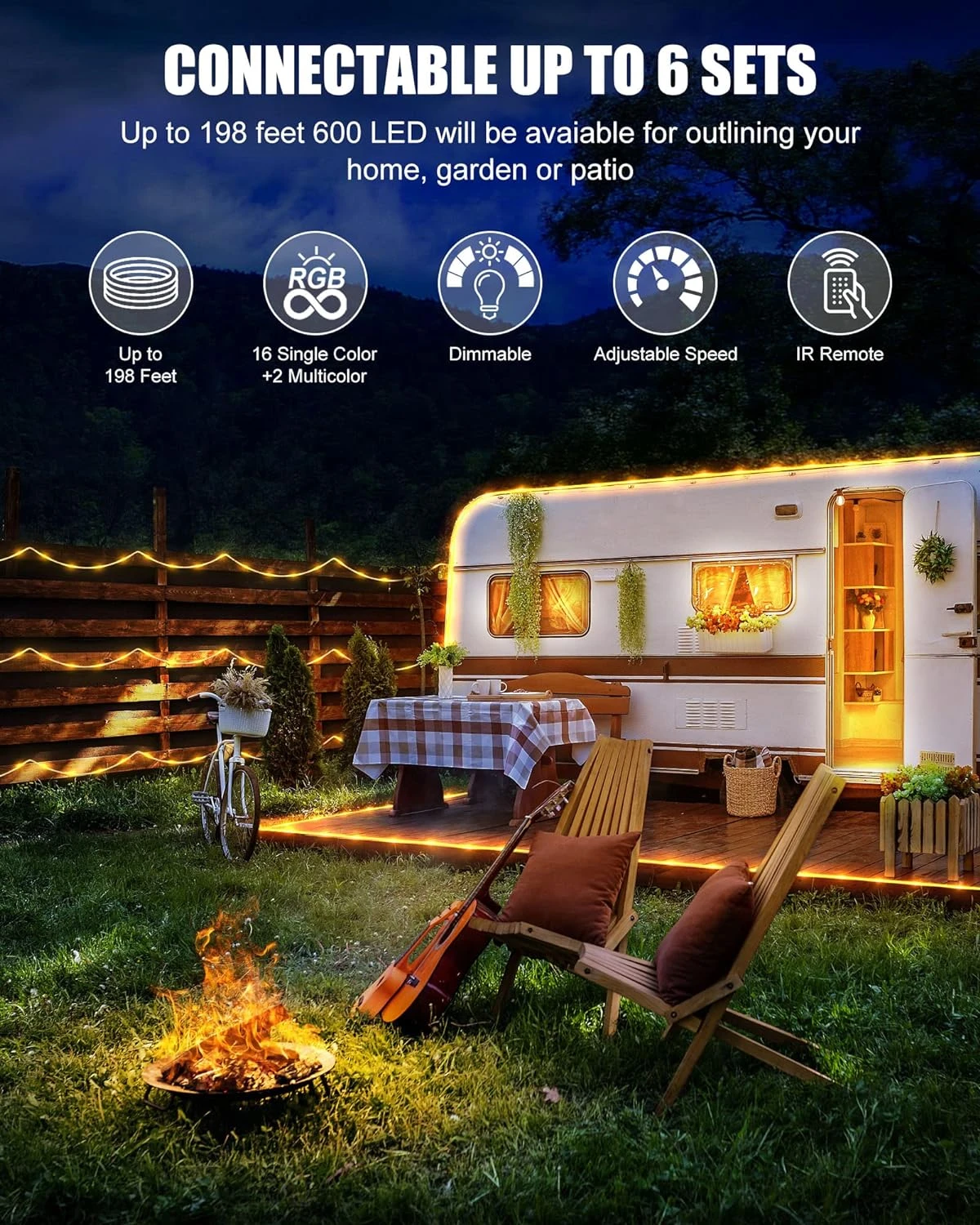 Changement De Couleur Corde Lumières Extérieur - 66ft 200 LED Chaîne Lumières Avec Télécommande, 18 Couleurs Connectable Lumières, Twinkle Lumières De Noël Pour Chambre De Mariage Patio Vacances Lumières Décoration 6 Changement De Couleur Corde Lumières Extérieur - 66ft 200 LED Chaîne Lumières Avec Télécommande, 18 Couleurs Connectable Lumières, Twinkle Lumières De Noël Pour Chambre De Mariage Patio Vacances Lumières Décoration - Image 4