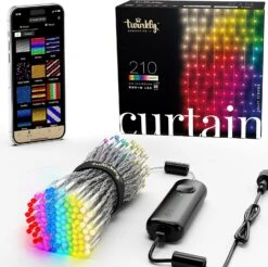 Rideau Scintillant – Lumières De Noël LED Contrôlées Par L'application Avec 210 LED RVB + W ( 16 Millions De Couleurs + Blanc Chaud ). 5 Par 7 Pieds. Câble Clair. Décoration D'éclairage Intelligent Intérieur Et Extérieur
