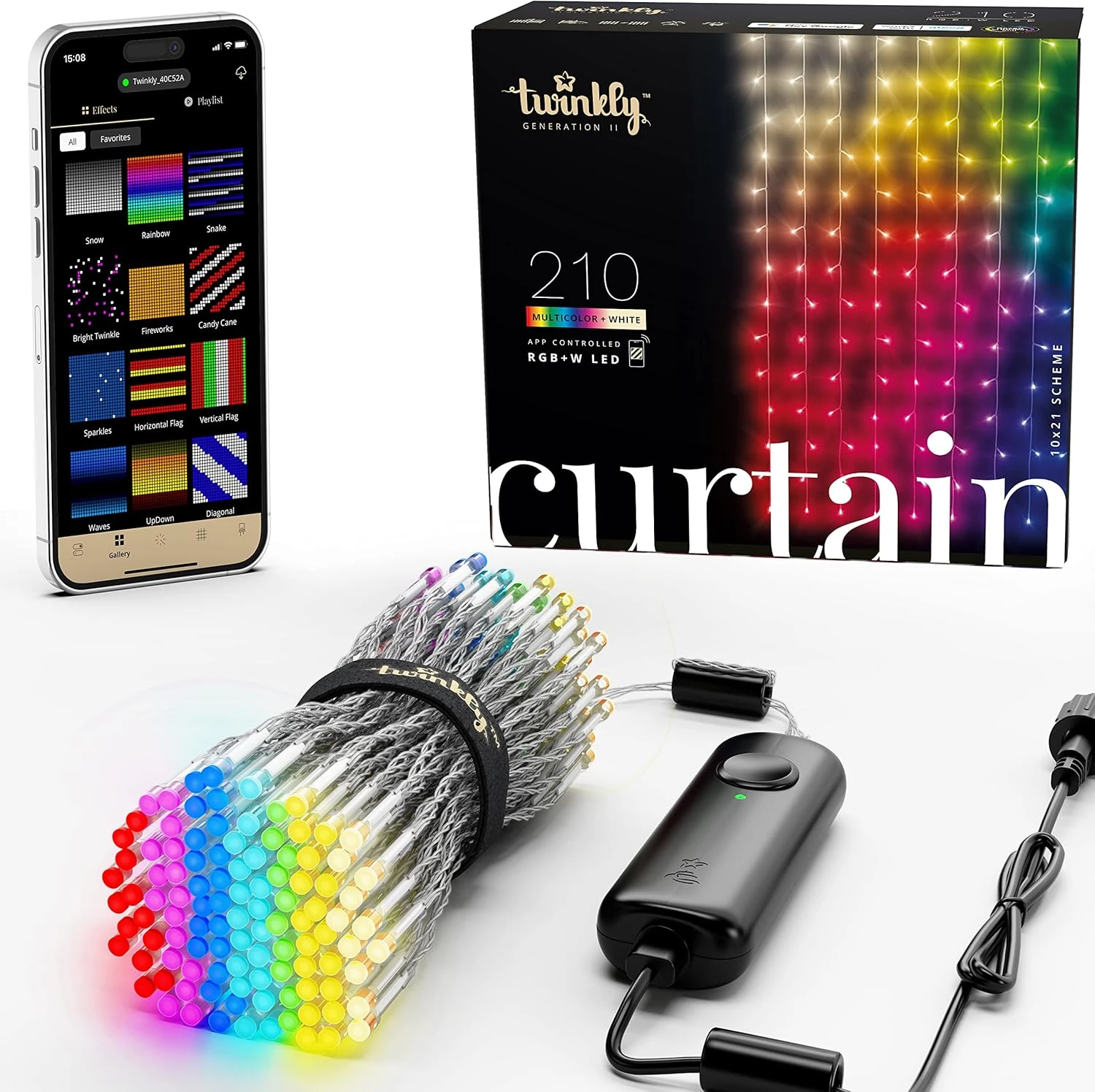 Rideau Scintillant – Lumières De Noël LED Contrôlées Par L'application Avec 210 LED RVB + W ( 16 Millions De Couleurs + Blanc Chaud ). 5 Par 7 Pieds. Câble Clair. Décoration D'éclairage Intelligent Intérieur Et Extérieur 3 Rideau Scintillant – Lumières De Noël LED Contrôlées Par L'application Avec 210 LED RVB + W ( 16 Millions De Couleurs + Blanc Chaud ). 5 Par 7 Pieds. Câble Clair. Décoration D'éclairage Intelligent Intérieur Et Extérieur