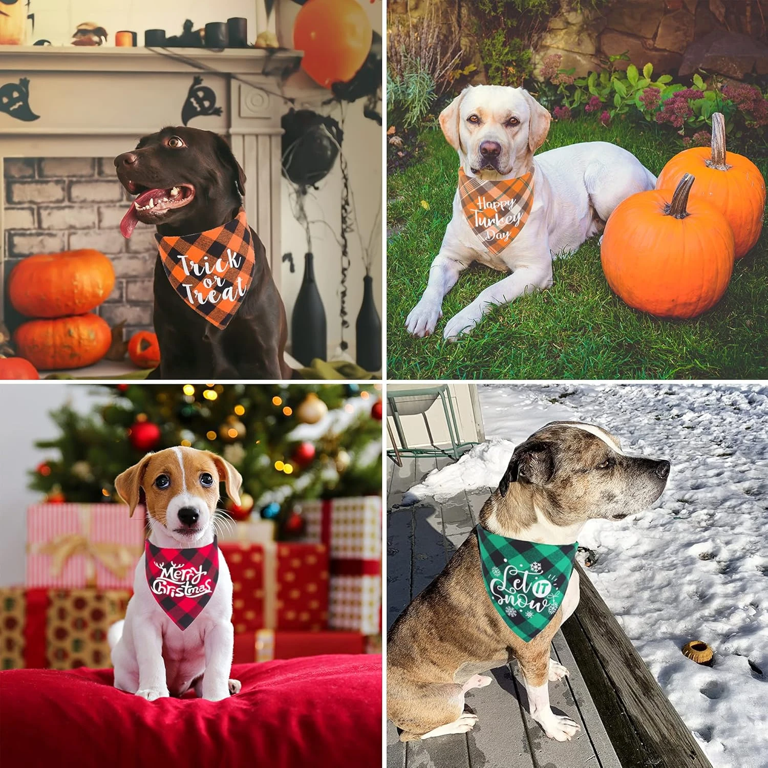 ADOGGYGO 4 Pack Plaid Vacances Chien Bandana, Halloween Thanksgivng Noël Chien Bandana Écharpe Foulard Noël Thanksgivng Halloween Bandana Pour Moyen Gros Chiens (Large, Holiday-1) 4 ADOGGYGO 4 Pack Plaid Vacances Chien Bandana, Halloween Thanksgivng Noël Chien Bandana Écharpe Foulard Noël Thanksgivng Halloween Bandana Pour Moyen Gros Chiens (Large, Holiday-1) - Image 2