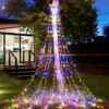 PLTCAT Décorations De Noël Extérieures Lumières De Cascade, 300 LED Étoile De Noël Arbre Topper Lumières, 8-Lumières Modes & Mémoire Fonction Fées Lumières Pour La Saint-Valentin Et Party & Yard Décoration(Multi)