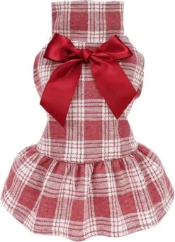 Fitwarm Chien Tenue De Noël, Hiver Chien Robe, Chien Vêtements Pour Petits Chiens Fille, Col Roulé Plaid Animal Costume, Chat Vêtements, Rouge, Grand