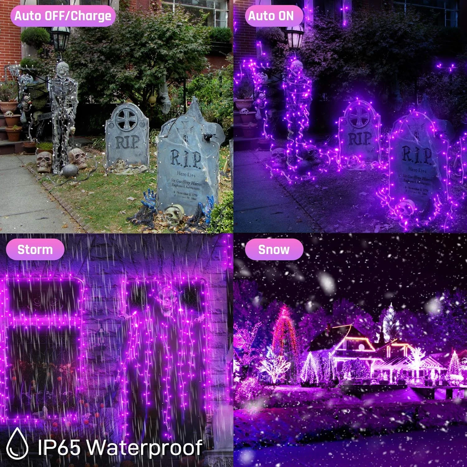 Lumières De Cordes De Noël Solaires Violettes - 400 LED 2 Pack 72ft Mini Lumières Violettes à énergie Solaire Extérieur à Des Lumières étanches Chaîne Extérieure Avec 8 Modes D'éclairage Pour Garden Party Patio Tree Décoration De Noël 5 Lumières De Cordes De Noël Solaires Violettes - 400 LED 2 Pack 72ft Mini Lumières Violettes à énergie Solaire Extérieur à Des Lumières étanches Chaîne Extérieure Avec 8 Modes D'éclairage Pour Garden Party Patio Tree Décoration De Noël - Image 3