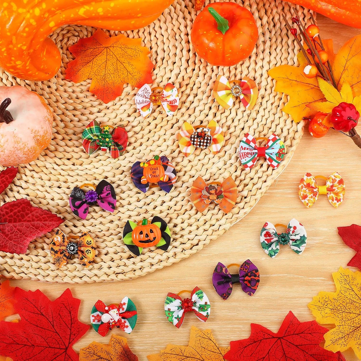 Yerliker 60 Pcs Halloween Thanksgiving Chien Cheveux Arcs Avec Solides Bandes En Caoutchouc, De Noël Chien Arcs Avec Strass Perles, PET Main Cheveux Bowknot Chien Soins Accessoires Pour Chiens Chats, 30 Paires 9 Yerliker 60 Pcs Halloween Thanksgiving Chien Cheveux Arcs Avec Solides Bandes En Caoutchouc, De Noël Chien Arcs Avec Strass Perles, PET Main Cheveux Bowknot Chien Soins Accessoires Pour Chiens Chats, 30 Paires - Image 7