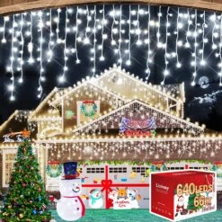 Lumières De Noël Décorations Extérieures Blanc 66FT 640 LED 8 Modes D'éclairage Lumières De Fée Avec 120 Gouttes, Fonction De Mémoire De Minuterie étanche à L'enclenchement Pour La Fête De Mariage Des Fêtes De Noël